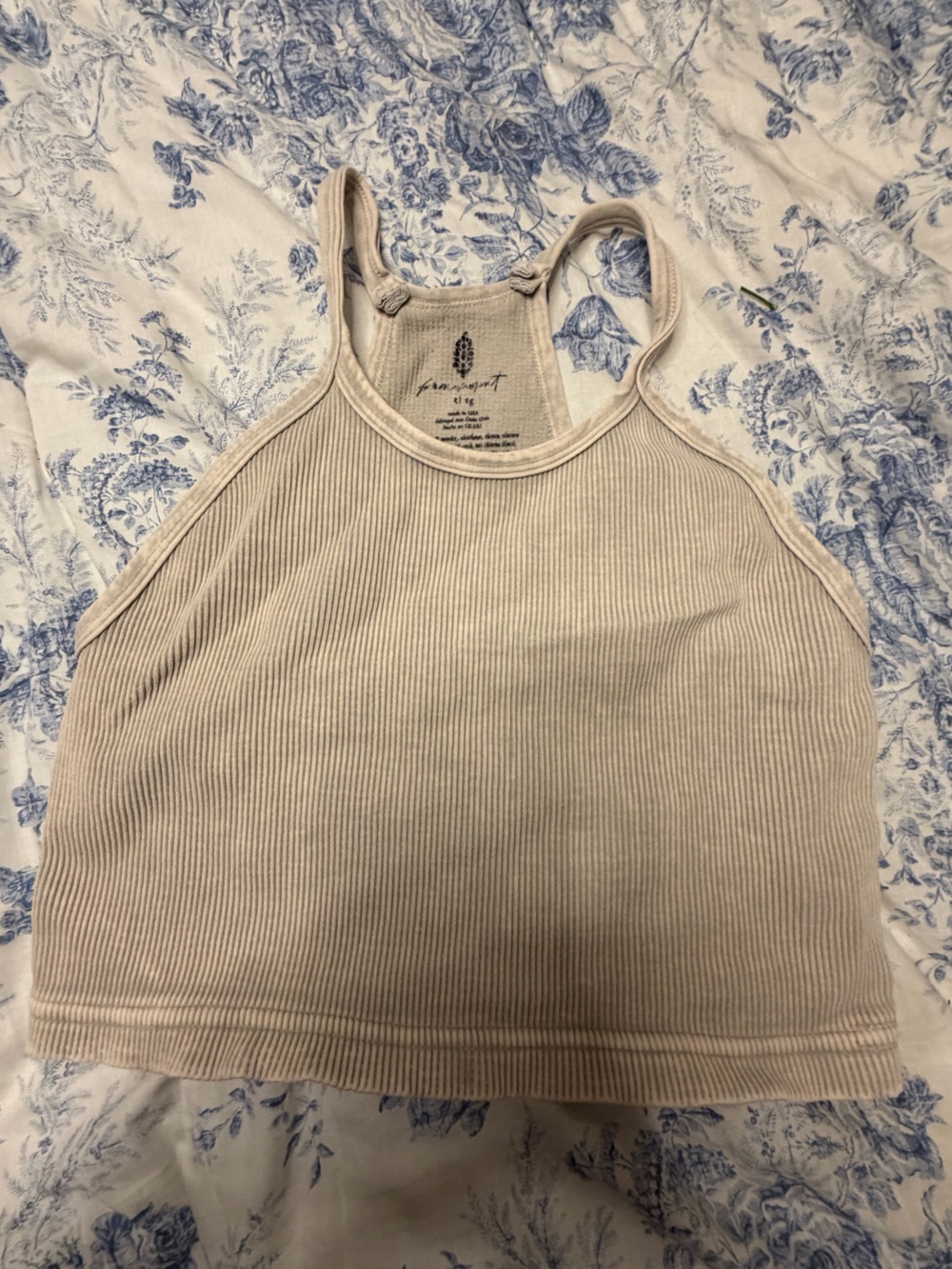 Free People Cream Ribbed Halter Crop Top